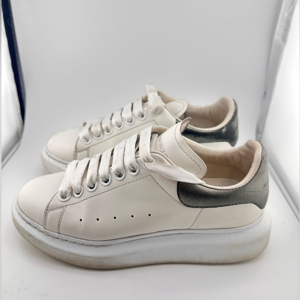 Alexander McQueen White and Gray leather Platform Sneakers sz 36